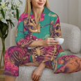 thumbnail image 4 of Salouo Western Desert Skull Cowboy (2) Pattern Women's Pajamas Set Long Sleeve Button Down Sleepwear Soft Pj Lounge Sets for women 2 Piece Pjs Set with Long Pants -Large, 4 of 8