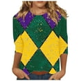 thumbnail image 2 of SOOMLON Mardi Gras Outfit for Women Carnival Tops Tuesday Party 3/4 Sleeve Shirts Funny Plaid Print Outfits Trendy Crew Neck Tshirts New Orleans Holiday Blouses 2025 Purple XL, 2 of 5
