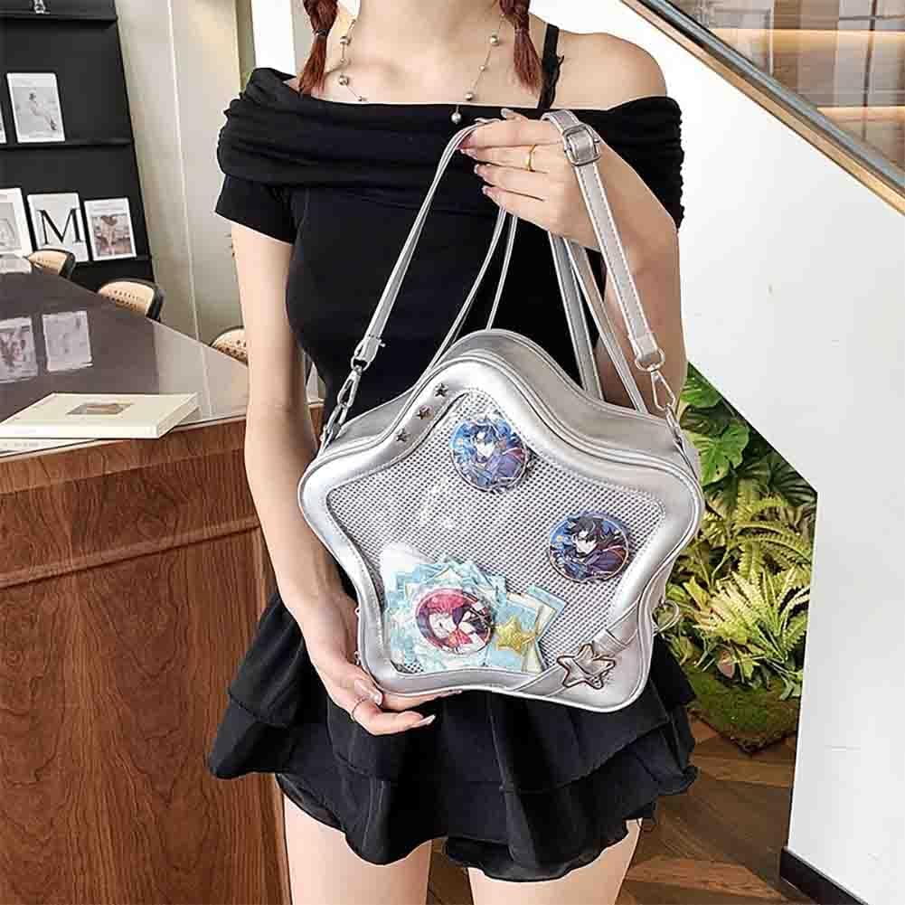 Baguery Ita Bag Star Shaped Purse - PU Leather Cute Clear Crossbody Bag, Kawaii Pin Display Shoulder Bag (Bare Bag)​