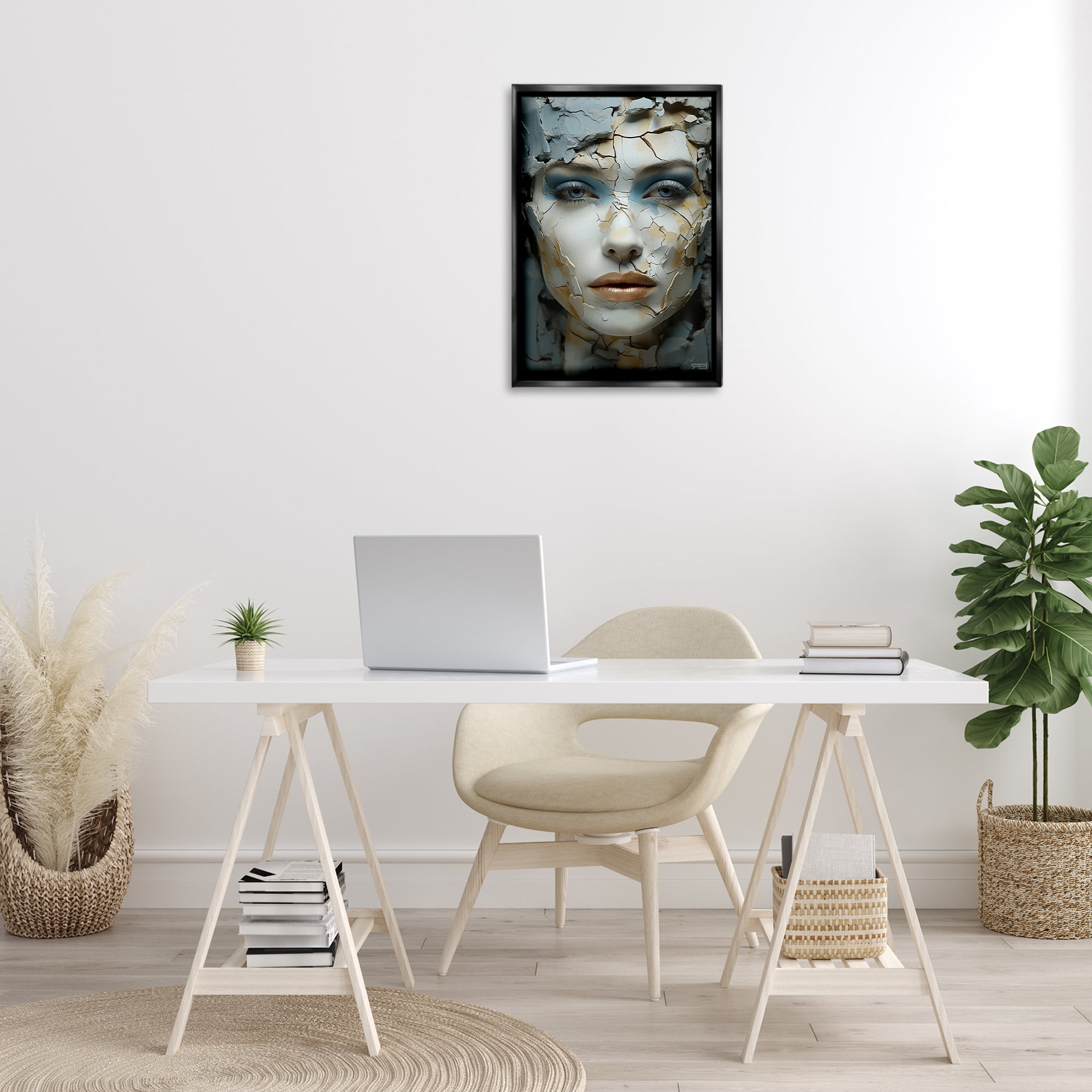 Stupell Industries Cracked Face Abstraction Novelty Painting Black Floater Framed Art Print Wall Art, 17 x 25