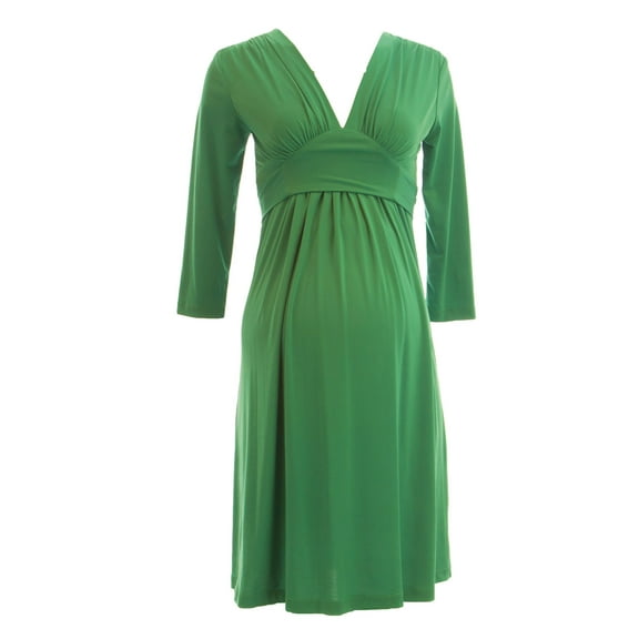 OLIAN Maternity Women's 3/4 Sleeve V-Neck Dress X-Small Shamrock Green