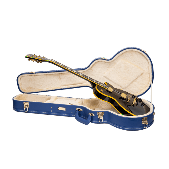 Crossrock Wooden Guitar Case -Fits Les Paul Electric Guitars -Vintage Hardware, Sponge Lining, Metal Feet, Storage Space-Vibrant Blue