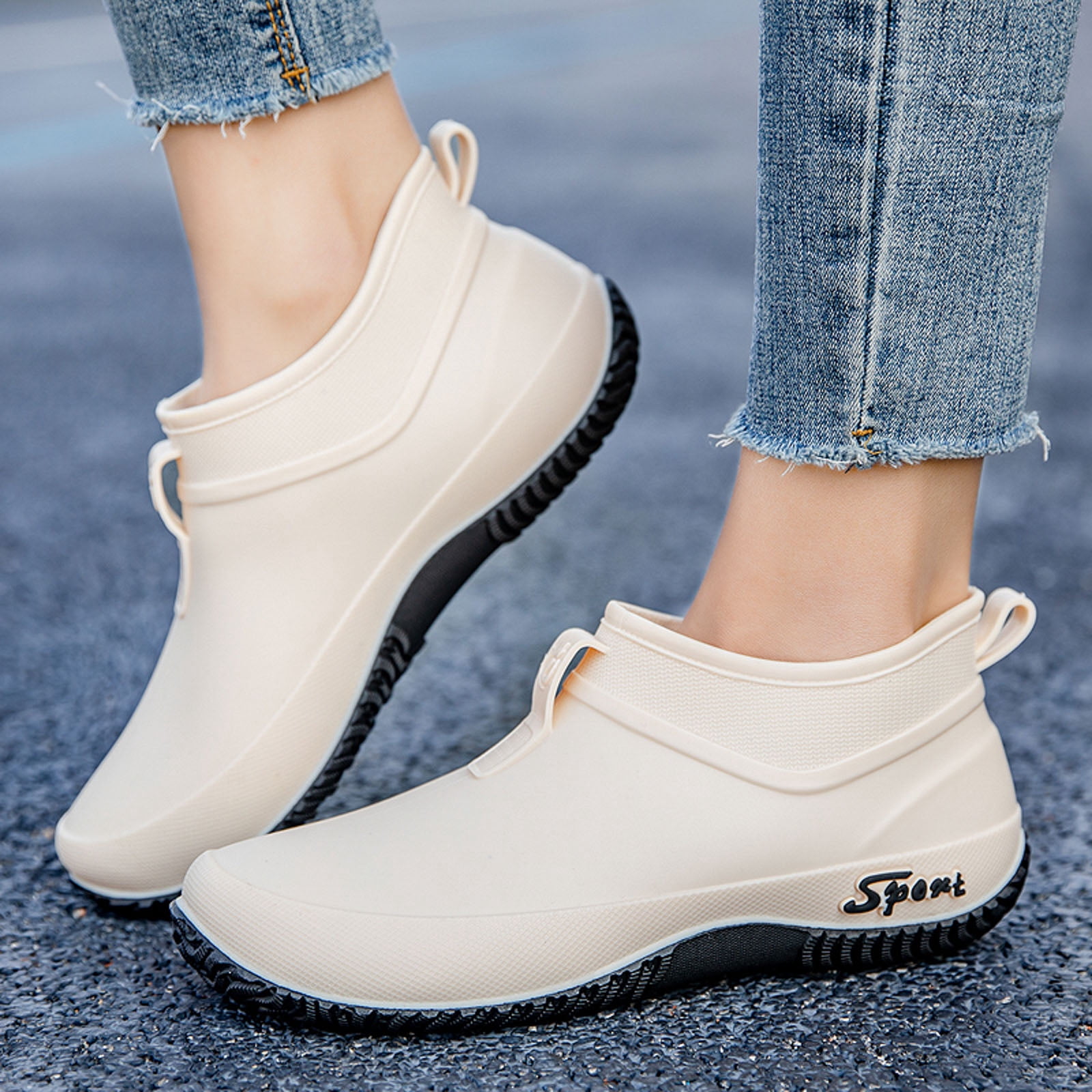 Chenyee Slip On Rubber Rain Boots for Women Non Slip Water-proof Garden Shoes Short Ankle Booties