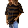 thumbnail image 2 of Horkkom Striped Shirt Women Casual Crew Neck Short Sleeve Shirts Summer Loose Blouses with Pocket, 2 of 8