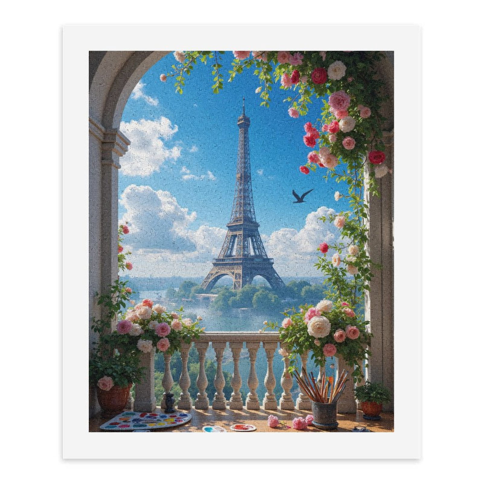 Paint by Numbers Kit for Adults, Paris Balcony Eiffel Flower View Paint by Numbers, Easy Paint by Numbers Kit for Adults Beginner, DIY Adult Paint by Number Kits on Canvas, Home Decor