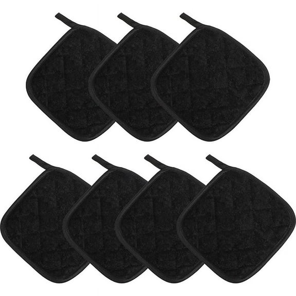 7 Pieces Black Cotton Pot Holders for Kitchen Oven Mitts, Machine Washable and Heat Hot Pad