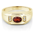thumbnail image 2 of Gem Stone King 1.65 Cttw 18K Yellow Gold Plated Silver Red Garnet and White Moissanite Ring for Men | Gemstone January Birthstone | Oval 8X6MM | (Size 8), 2 of 3