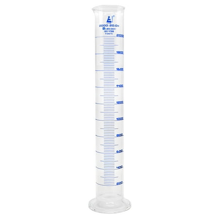 Measuring Cylinder, 2000ml - Class B, as per DIN EN ISO 4788 - Sub. Div.: 20.0 ml, Tolerance: 20.00 ml - Round Base with Spout, Blue Graduations - Borosilicate Glass - Eisco