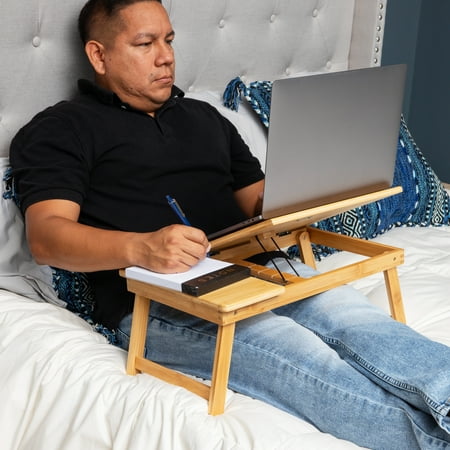 Mind Reader - Lap Desk Laptop Stand, Bed Tray, Dorm Room, Folding Legs, Rayon From Bamboo, 21.25"L x 13.19"W x 8.25"H - Brown