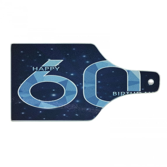 60th Birthday Cutting Board, Space Theme Stage with Star Like Abstract Details Print, Decorative Tempered Glass Cutting and Serving Board, Wine Bottle Shape, Navy Blue and Sky Blue, by Ambesonne
