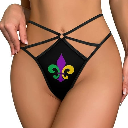 

Mardi Gras Fleur De Lis Women s Sexy G-Strings Fashion Thong Panties Mesh T Back Underwear