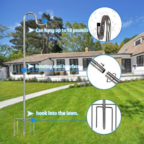 Bird Feeder Pole,30 to 62 inch Adjustable Shepherds Hook Heavy Duty 5 Prong Metal Hanger Hook Garden Plant Hooks for Wedding Decoration(1 Pack)