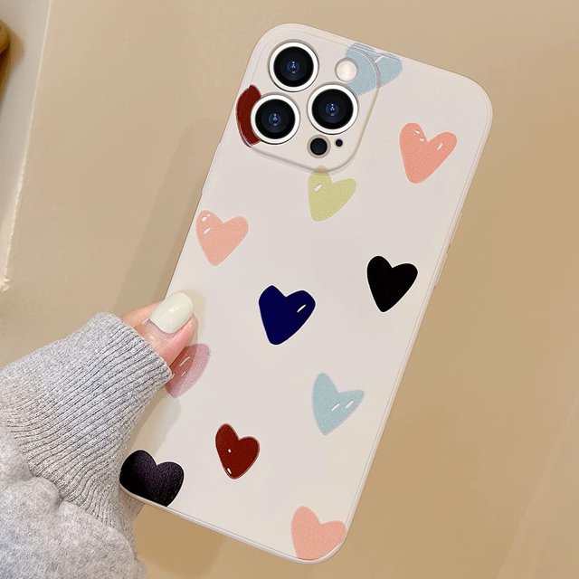 Compatible with iPhone 13 Pro Case Cute Matte Love Hearts Pattern Designed Bumper for Teen Girls Women Soft Liquid Silicone Protective Shockproof Phone Cover Beige Case for iPhone 13 Pro