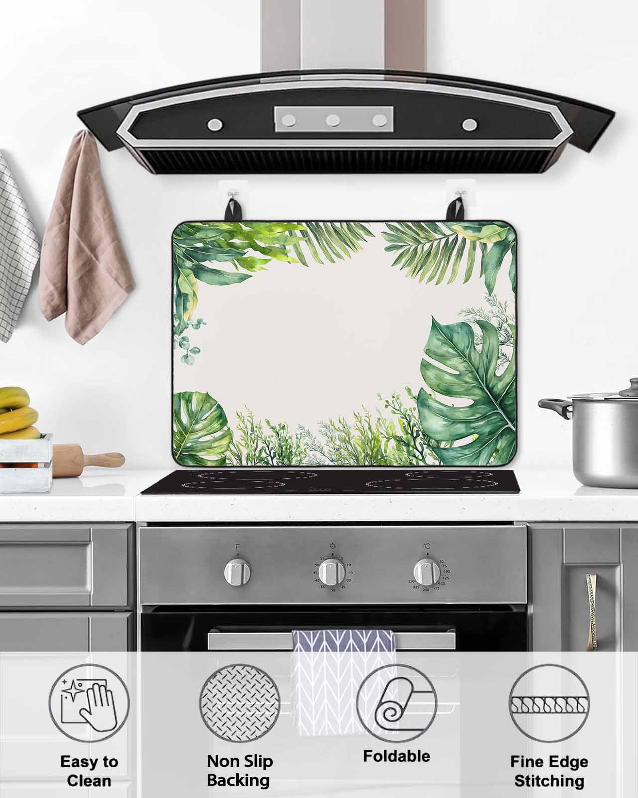 nqOlkjepod Large Induction Cooktop Protector Mat 24"x21", Tropical Palm Leaf Stove Top Covers for Electric Stove, Summer Rustic Botanical Leaves Stove Burner Cover Mats, Glass Top Stove Cover