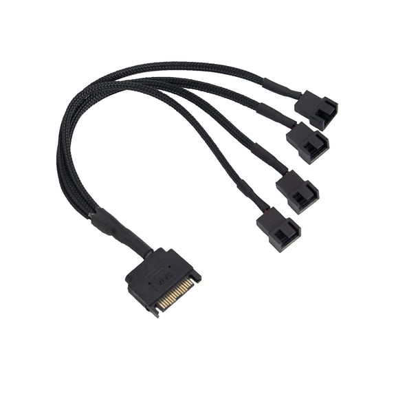 Cooling Fan Adapter Cable, 15 Pin SATA to 4 x 3 Pin / 4 Pin 12V PC Case Fan Power Adapter Cable to