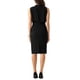 thumbnail image 3 of Vestidos de trabajo inspiradores CHIC para mujer, sin mangas, con cuello tipo polo, midi, ajustados al cuerpo, con drapeado frontal y patchwork, talla XS, color negro, 3 of 6