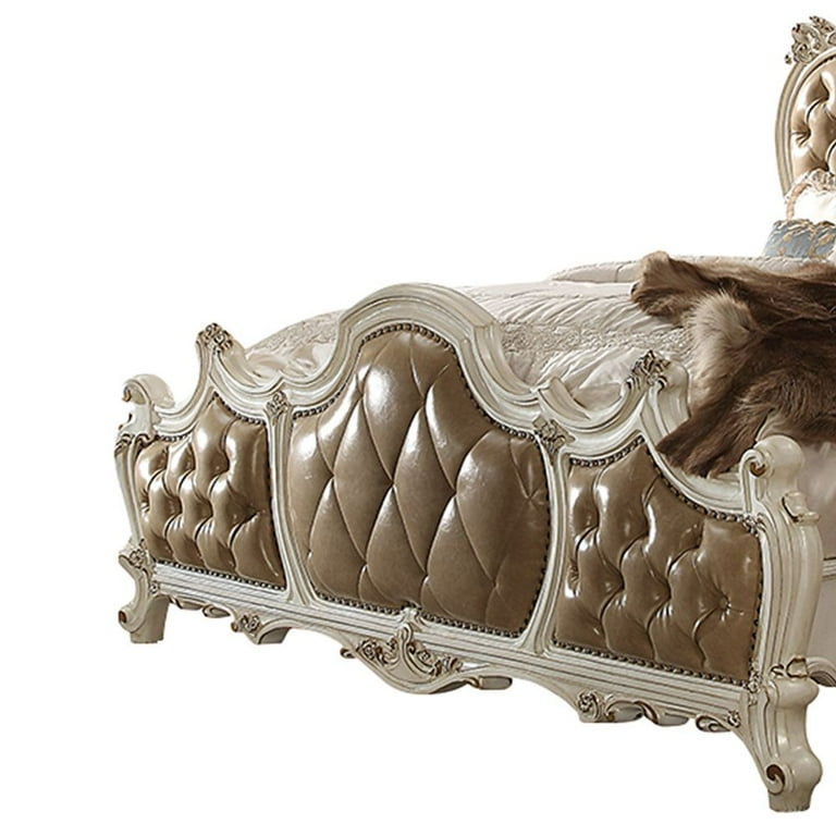 ACME Picardy CK Bed in Butterscotch Synthetic Leather & Antique