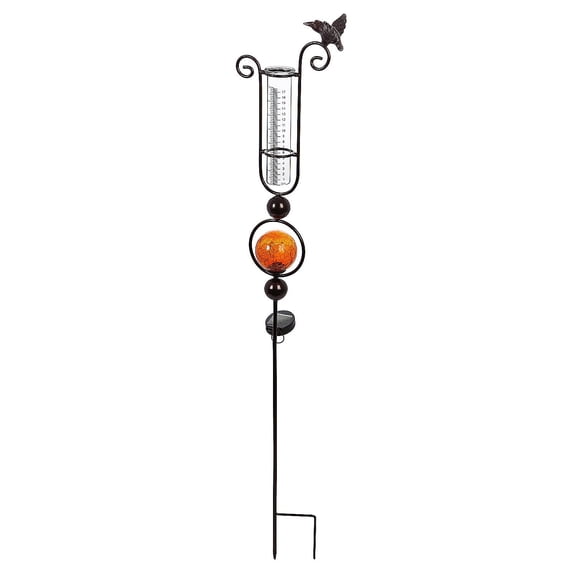 Evergreen 44.5"H Solar Rain Gauge Garden Stake Orange