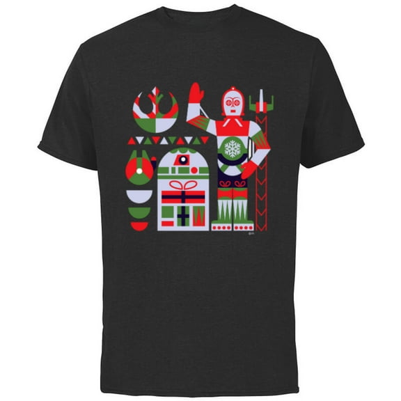 Star Wars R2-D2 and C-3PO Nordic Print Christmas Holiday - Short Sleeve Cotton T-Shirt for Adults - Customized-Black