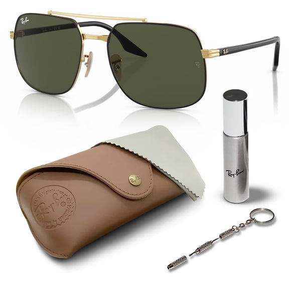 Ray-Ban RB3699 Square Shaped Non-Polarized Sunglasses for Men & Women - Includes Official RAYBAN Eyewear Kit - Ideal Formal & Casual Wear Sunglasses - Green Lens