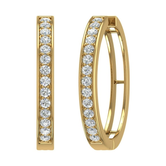 1 Carat Prong Set Diamond Ladies Hoop Earrings in 14k Yellow Gold (SI1-SI2 Clarity)