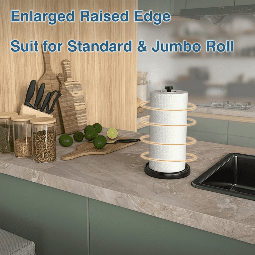 Stainless Steel Paper Towel Holder with Weighted Base and One-Handed Tear Ratchet Mechanism for Kitchen Countertop, Bathroom, or Farmhouse Decor