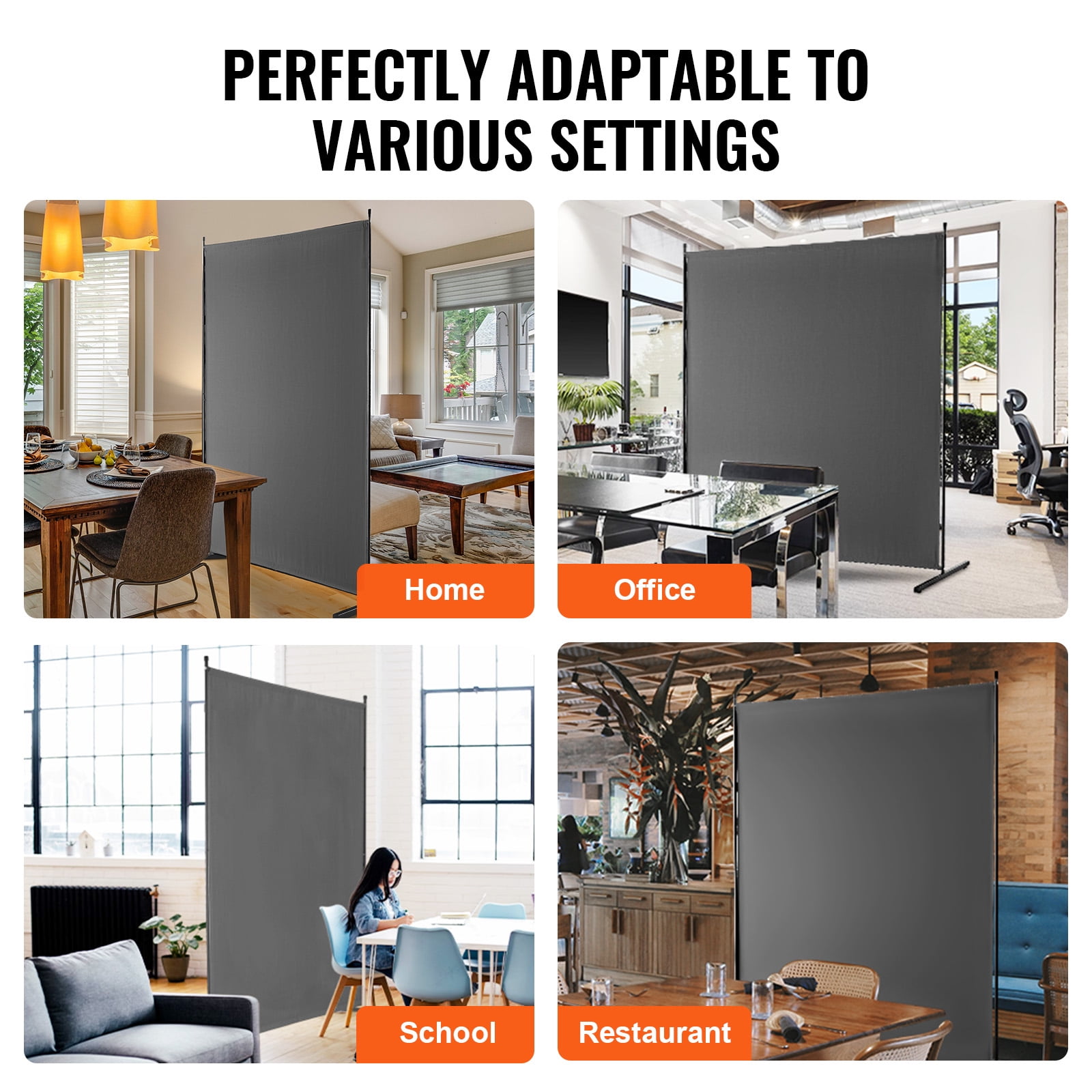 KFFKFF 6FT Room Divider, One-Panel Fabric Privacy Barrier, Segregation Partition for Rooms,  Workspace, Sleeping Area, Grey