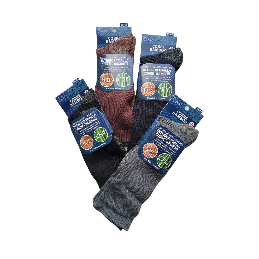 Pack De 4 Pares De Calcetines Hombre Cobre Bambú Grueso Interior Toalla Talla 39-43