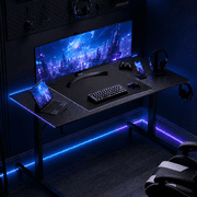 GTPLAYER 55 Large RGB Sturdy Gaming Desk with Mouse Pad T-Shaped Office Chair Computer Desk Spacious Work Surface Table, Black