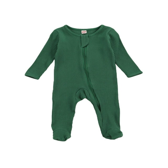 Baby Girl Boy Footie Romper One Piece Jumpsuit Ribbed Pajamas Sleepwaer