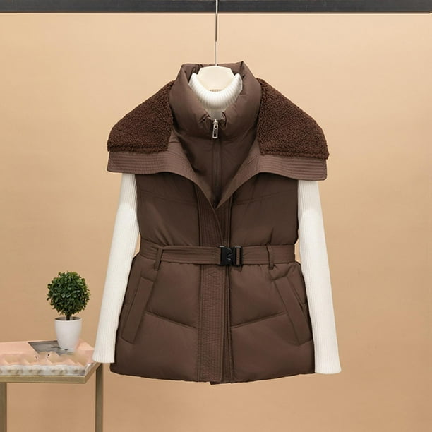 Chaquetas y abrigos casuales sin mangas y sin capucha para mujer, chaqueta fina de plumón con cuello alto, sin mangas, ajustada, ligera, con bolsillo y cremallera, abrigo de poliéster para mujer