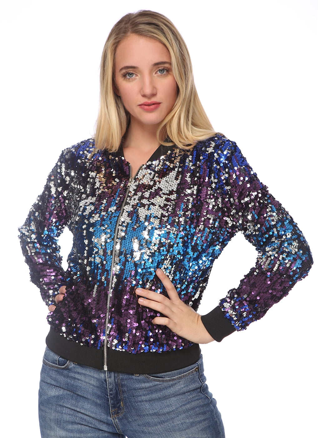 Download Anna-Kaci - Fashion Womens Sequin Long Sleeve Front Zip ...