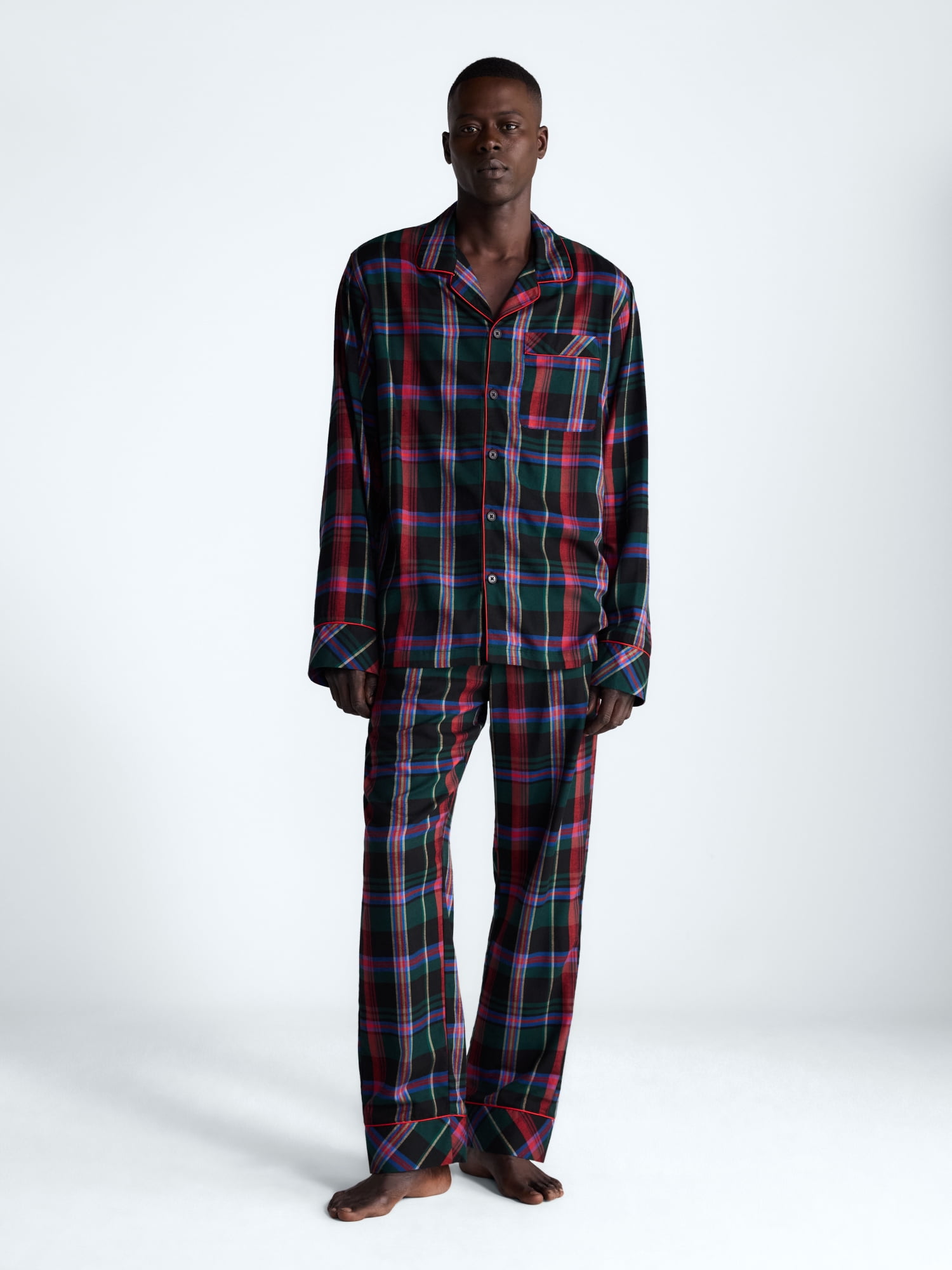 Free Assembly Matching Family Flannel Pajamas Men's Top and Pants Gift Set, 2-Piece, Sizes XS-3X