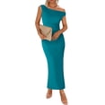 thumbnail image 1 of Vestido largo BTFBM de verano con un solo hombro y abertura fruncida de malla para mujer, 1 of 7