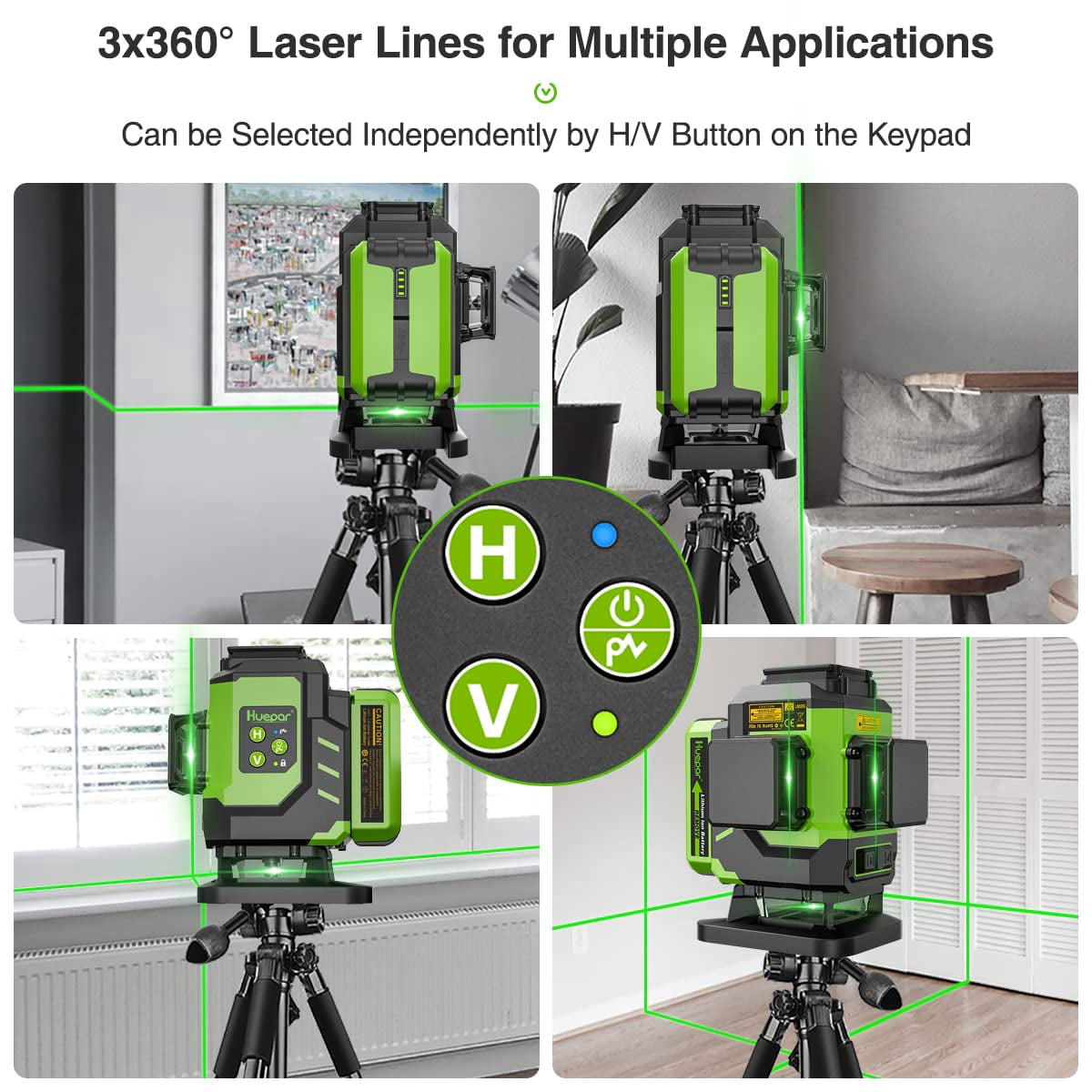 3D 12 Lines Self-Leveling Laser level, 197Ft Green Beam 3 x 360° Tiling Floor Cross Line Laser Level Tool with 2 x 5200mAh Li-ion Batteries and Magnetic Bracket