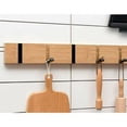 thumbnail image 2 of Perchero de madera natural plegable, perchero de pared con 5 ganchos, estante de pared autoadhesivo, colgador de llaves, organizador de pared de madera para baño, 2 of 5