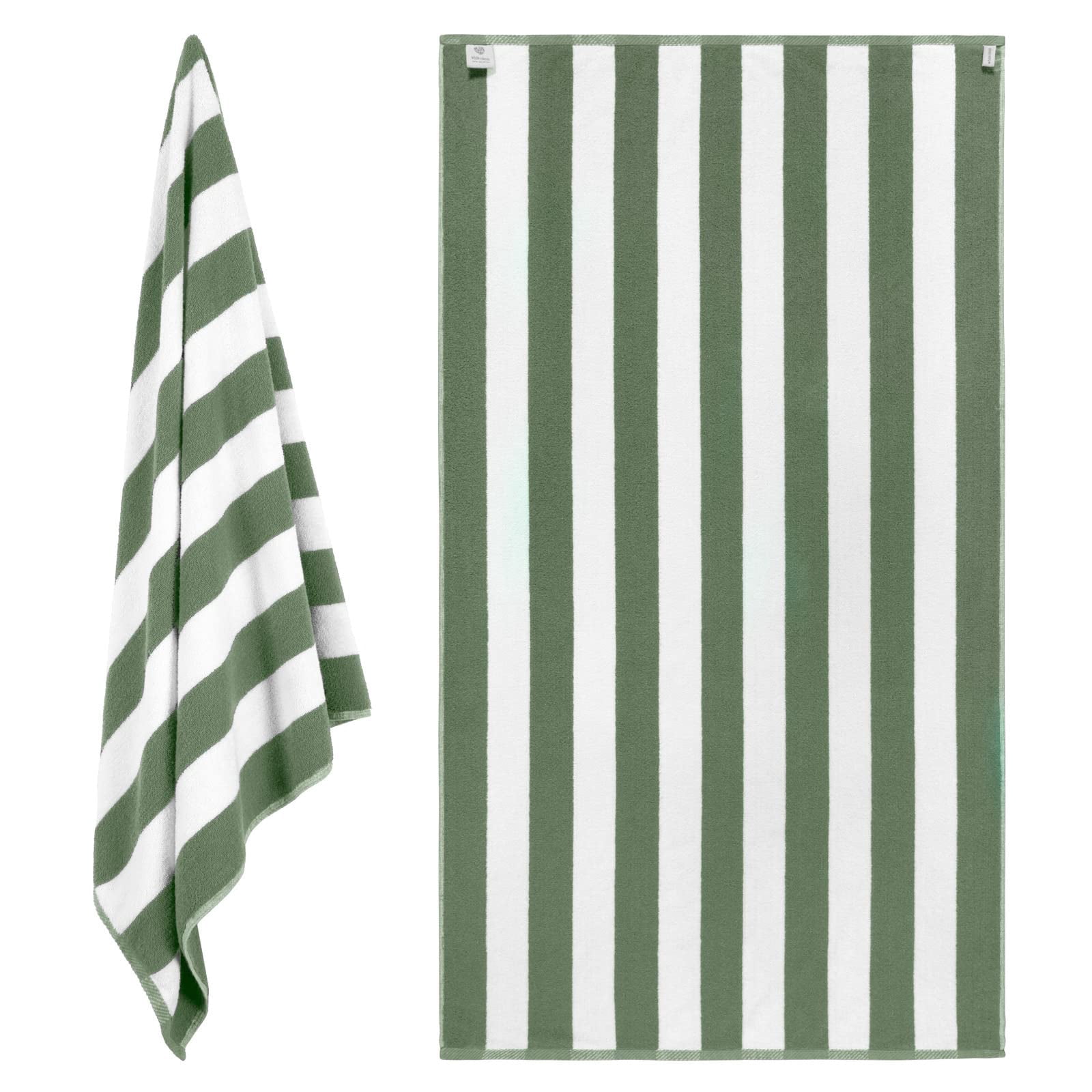 White Classic Luxury Cabana Stripe Cotton Beach Towels, Green, 35 x 70, 2 Pack