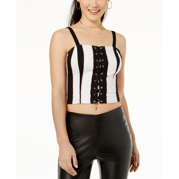 Material Girl Juniors Lace Up Crop Top Caviar Black Combo XL