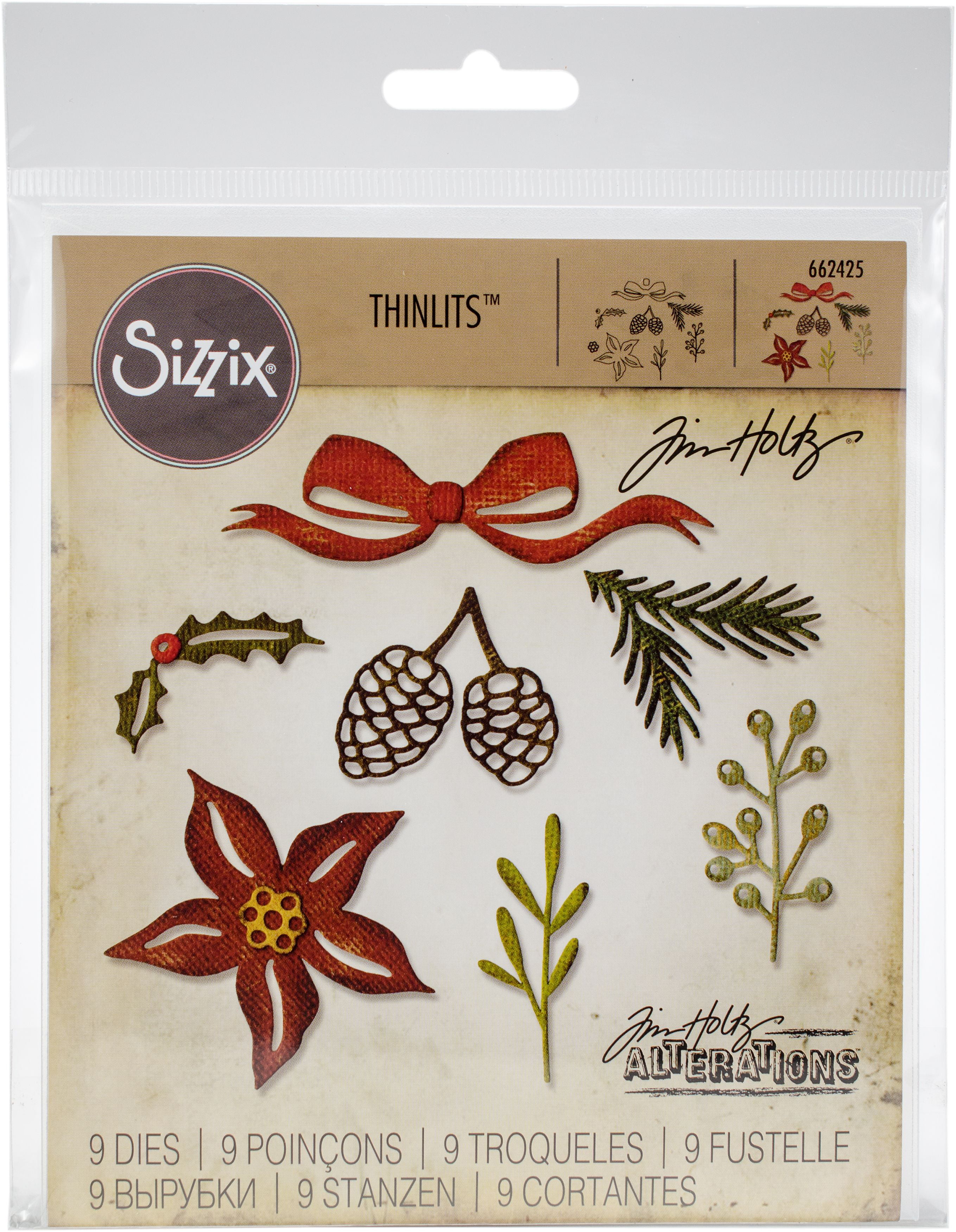 661597 Sizzix Thinlits Dies By Tim Holtz 11/Pkg-Mini Holiday Greens