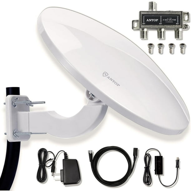 ANTOP - Antena de TV Omnidireccional para Canales Locales, HDTV, RV/Marine, 360° con Amplificador In