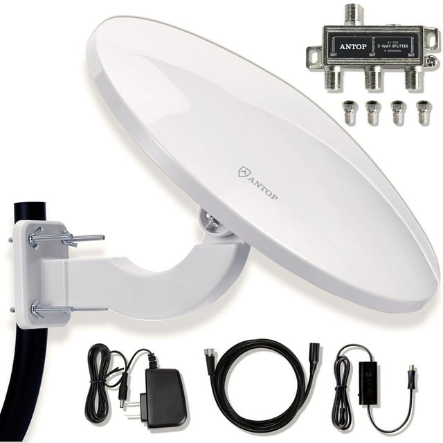 ANTOP - Antena de TV Omnidireccional para Canales Locales, HDTV, RV/Marine, 360° con Amplificador In
