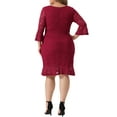 thumbnail image 4 of DARING DIVA Plus Size V Neck Ruffle Hem Lace Cocktail Dress 4X Burgundy, 4 of 6