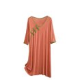 thumbnail image 2 of QUINDOS Cotton Pajamas for Women Plus Size Long Nightgowns for Women Chinese Style Short Sleeve Sleep Dress Casual Solid Button Loose Home Wear Night Dress, 2 of 3