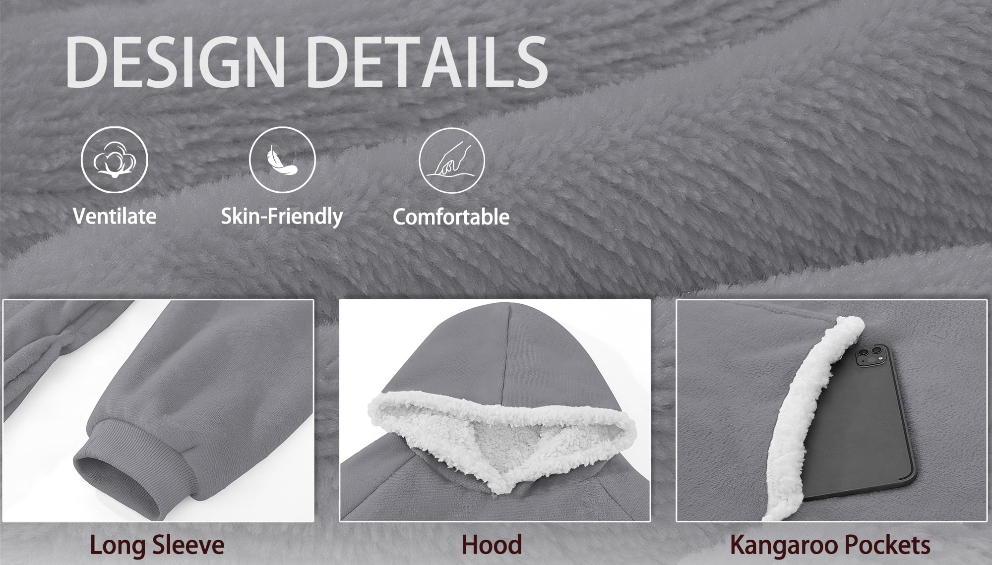 Fantaslook Oversized Wearable Blanket Hoodie, Long Flannel Sherpa Fleece Blanket Hoodie Sweatshirt for Adults Women Men, Plush Blanket with Hood, Pocket & Sleeves
