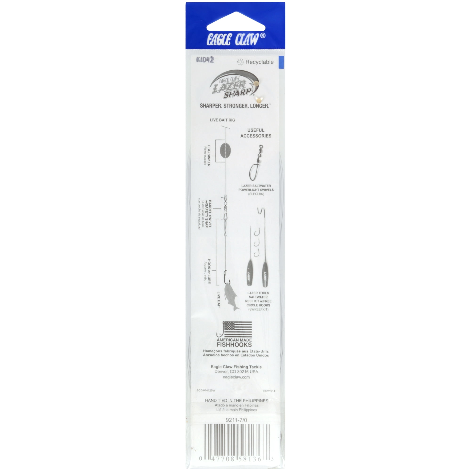 Eagle Claw® Lazer Sharp® Striped Bass Saltwater? Sz 7/0 Snelled Fishhooks 5 ct Bag
