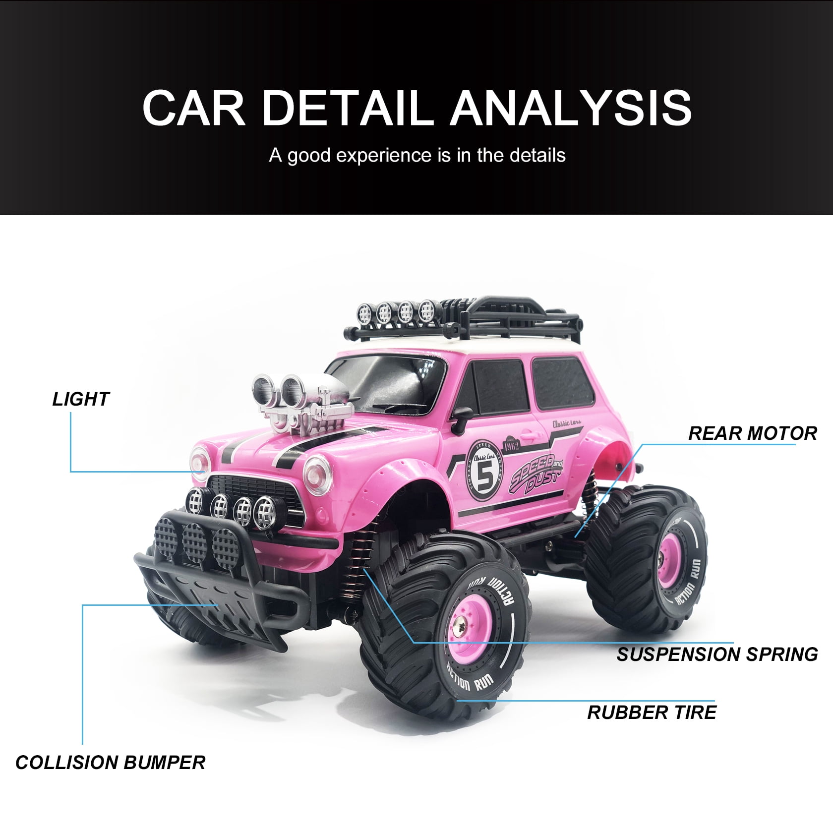 10Leccion Remote Control Car for Girls, Pink RC Cars Toys for Daughters with Two Rechargeable Batteries