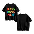 thumbnail image 5 of Niogvi Jesus Loves Me Shirt 𝓴𝓲𝓭𝓼 Black T-Shirt , Jesus Casual Holiday Top For 𝓴𝓲𝓭𝓼 110cm, 5 of 6