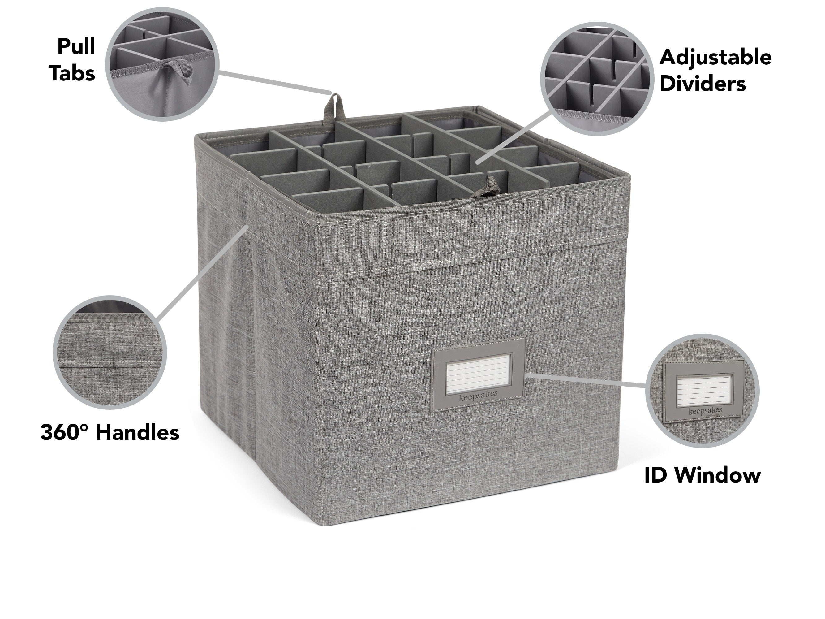 Covermates Keepsakes - Adjustable Cube Storage Bin - Configurable FlexGrid Compartments - ID Window - Pull Handles - Indoor Storage, Grey Heather