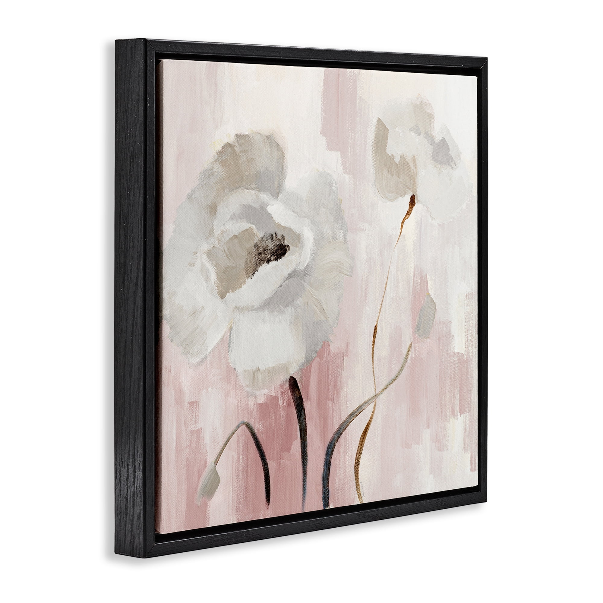 Stupell Industries Abstract White Blossoms Botanical & Floral Painting Black Floater Framed Canvas Art Print Wall Art, 18 x 18