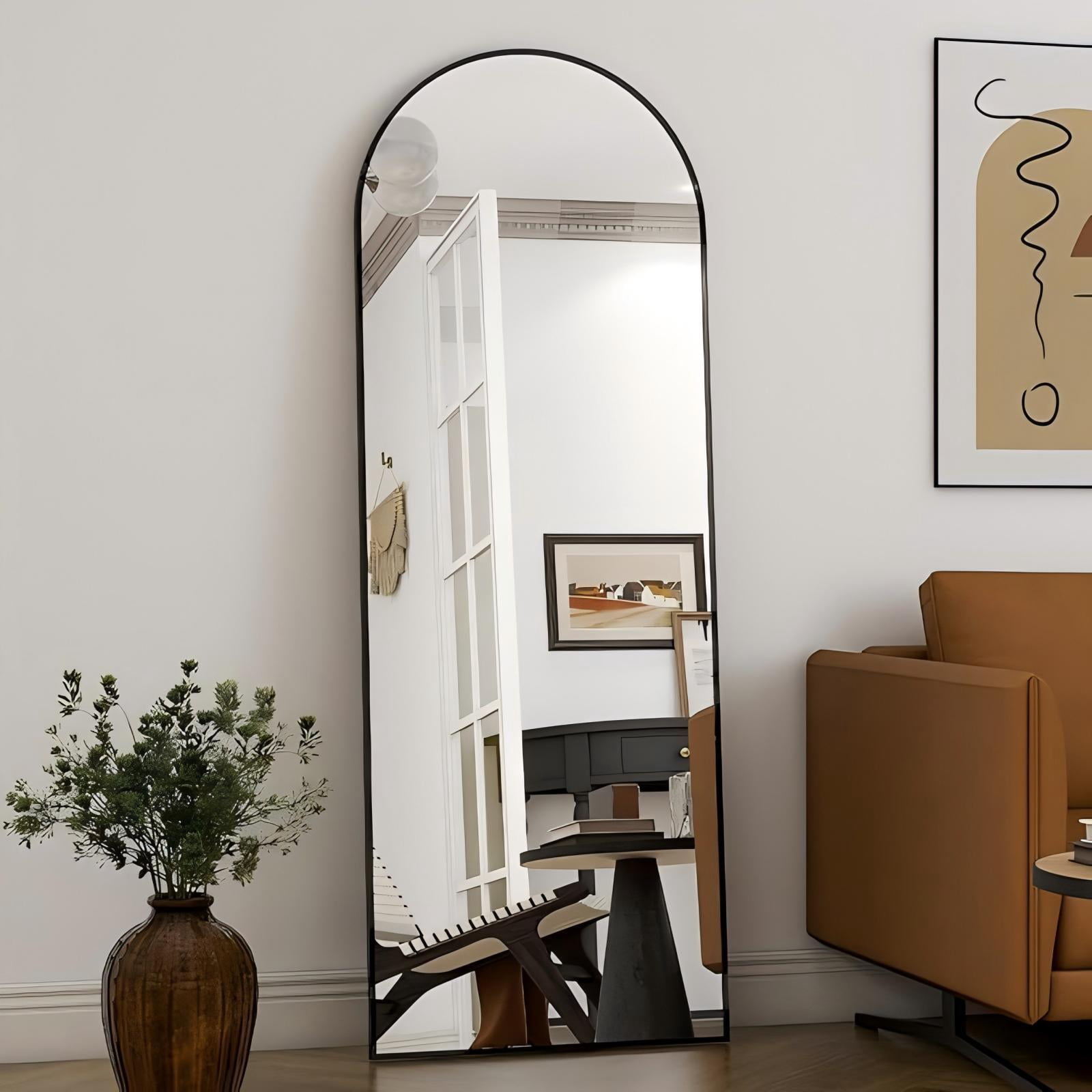 Anyrose 59.5" x 16" Arched Full Length Mirror Floor Mirror with Stand Wall-Mounted, Black